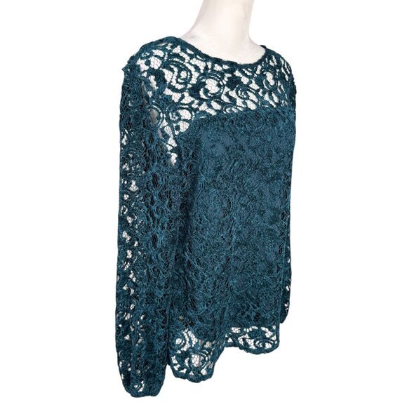 Sundance Large Remarkable Beauty Velvet Lace Overlay Long Sleeve Top Green Boho - Picture 3 of 13